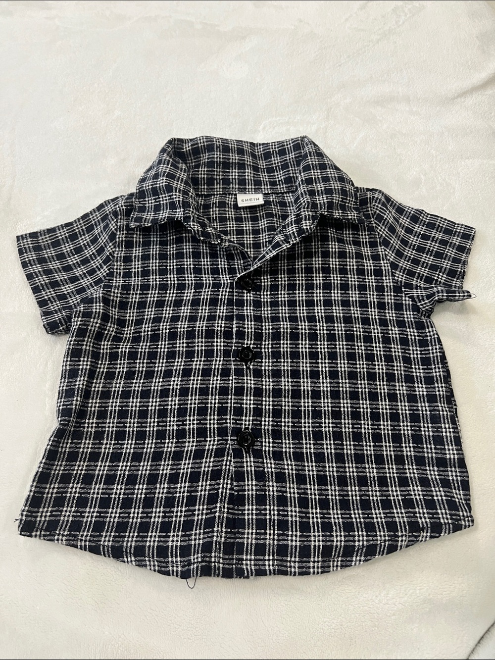 SHEIN Navy & White Plaid Short-Sleeve Button Down Shirt